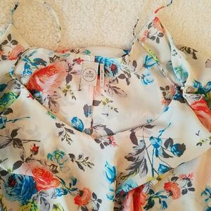 Neon floral ruffle tank